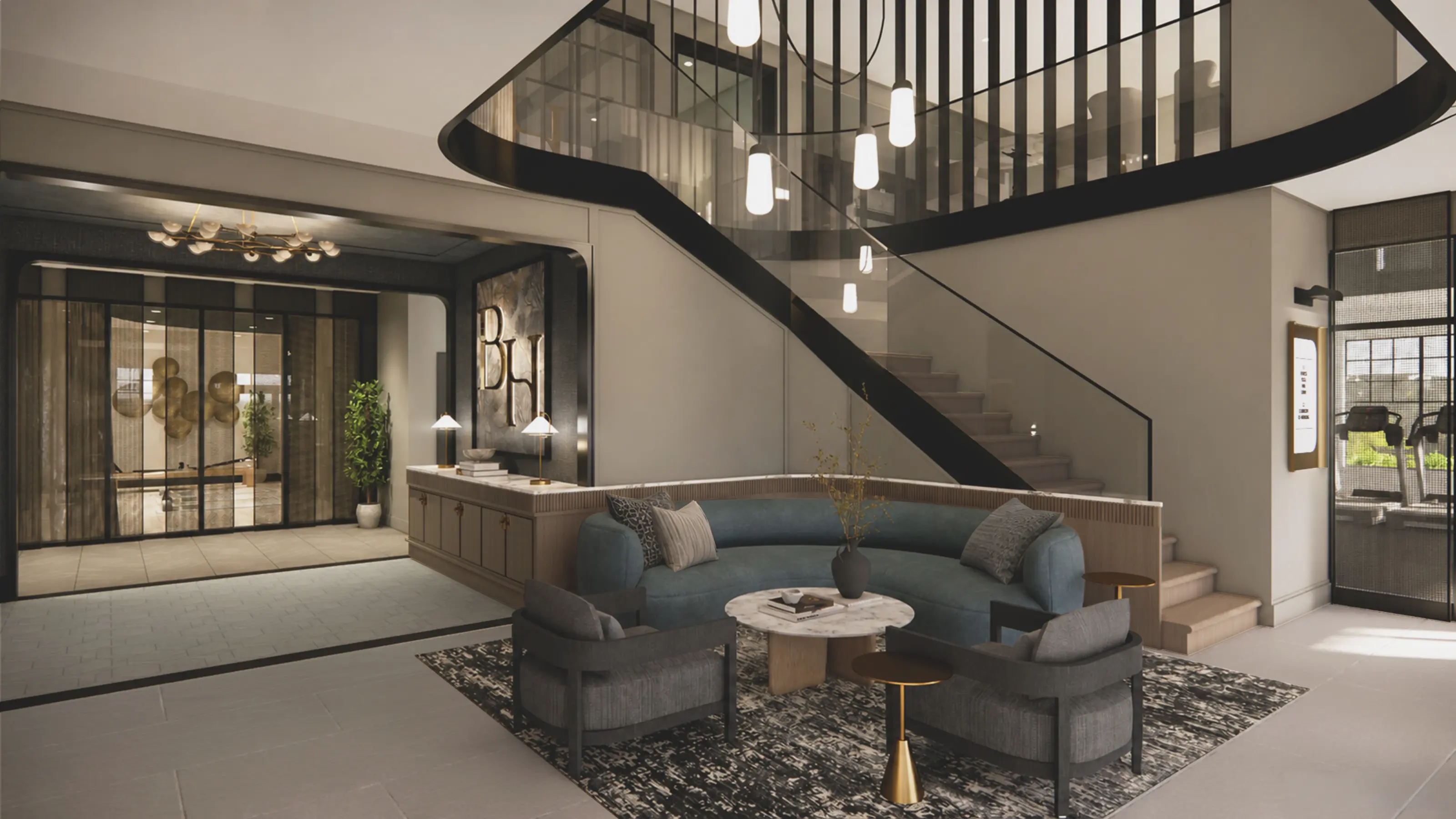 Lobby at The Blue Hill Luxury Apartments in Watchung, New Jersey