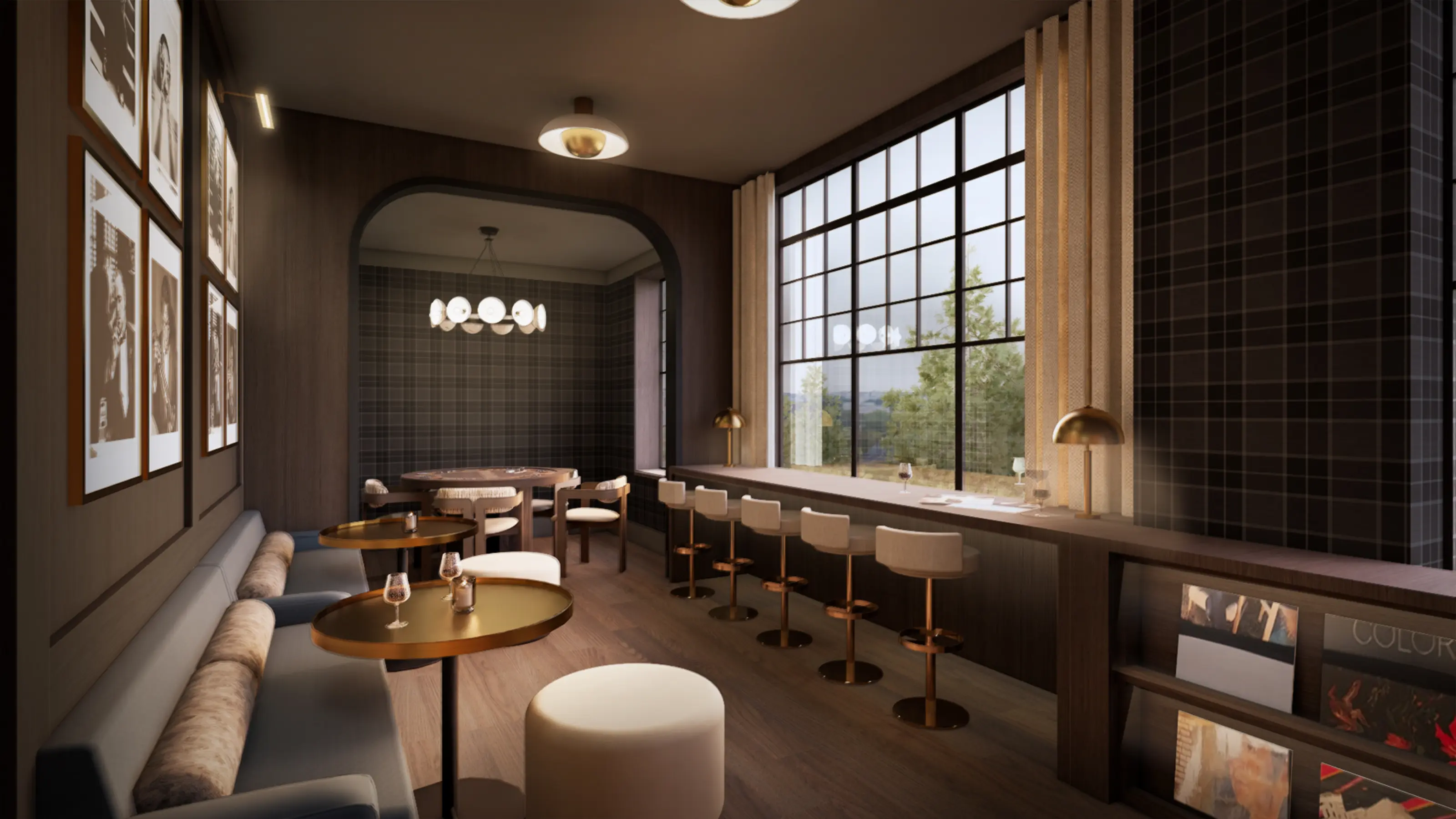 Cozy bar lounge at The Blue Hill Luxury Apartments in Watchung, New Jersey